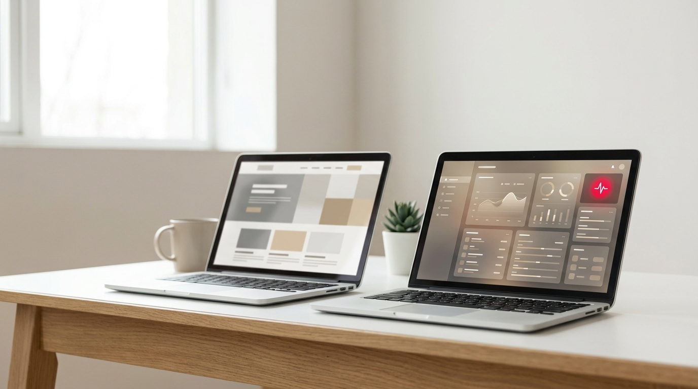 Porovnanie webstránky a webovej aplikácie na laptopoch